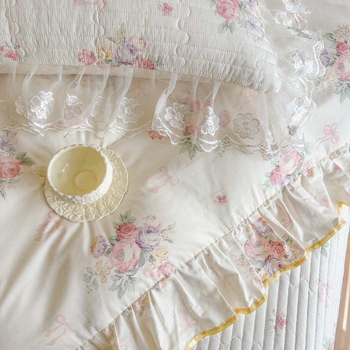 91家纺网 家纺一手货源 找家纺 网红馆（ck家纺） 2026春夏新款小清新田园全棉印花床盖四件套 清风花影