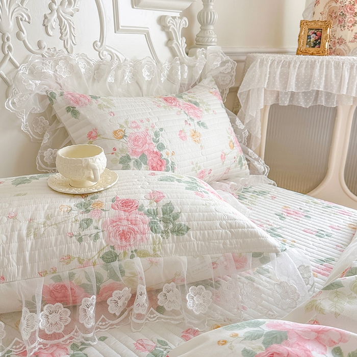 91家纺网 家纺一手货源 找家纺 网红馆（ck家纺） 2026春夏新款小清新田园全棉印花床盖四件套 蕾丝花海