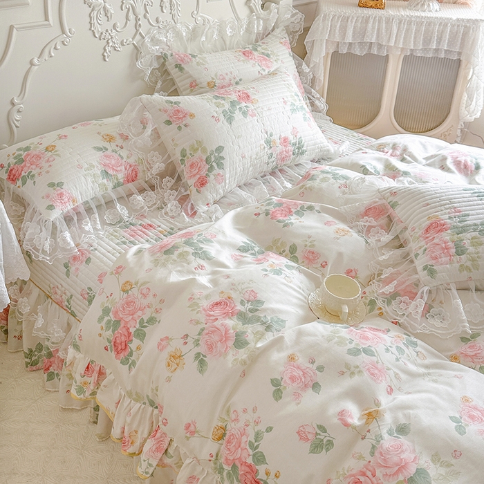 91家纺网 家纺一手货源 找家纺 网红馆（ck家纺） 2026春夏新款小清新田园全棉印花床盖四件套 蕾丝花海