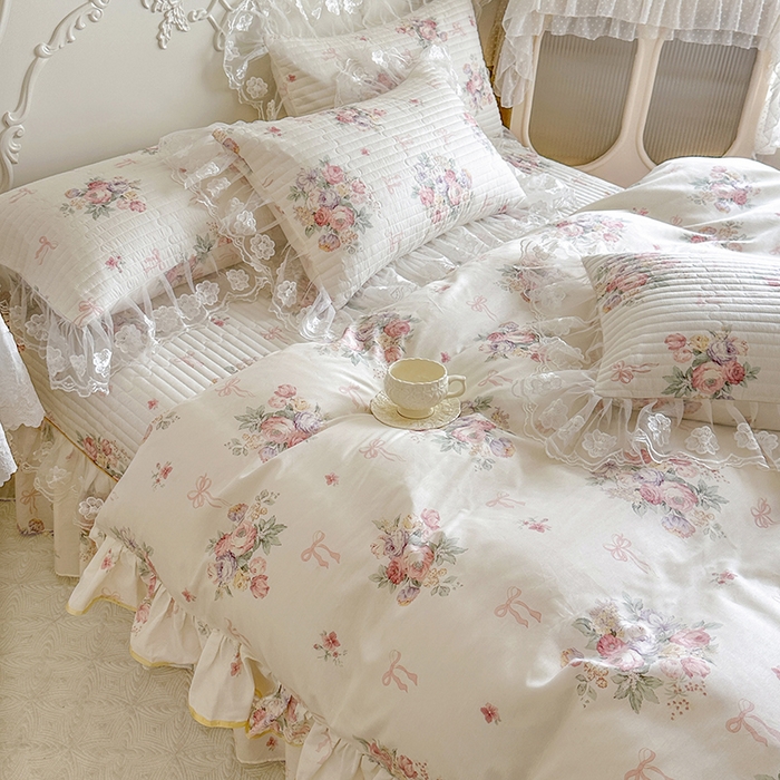 91家纺网 家纺一手货源 找家纺 网红馆（ck家纺） 2026春夏新款小清新田园全棉印花床盖四件套 清风花影