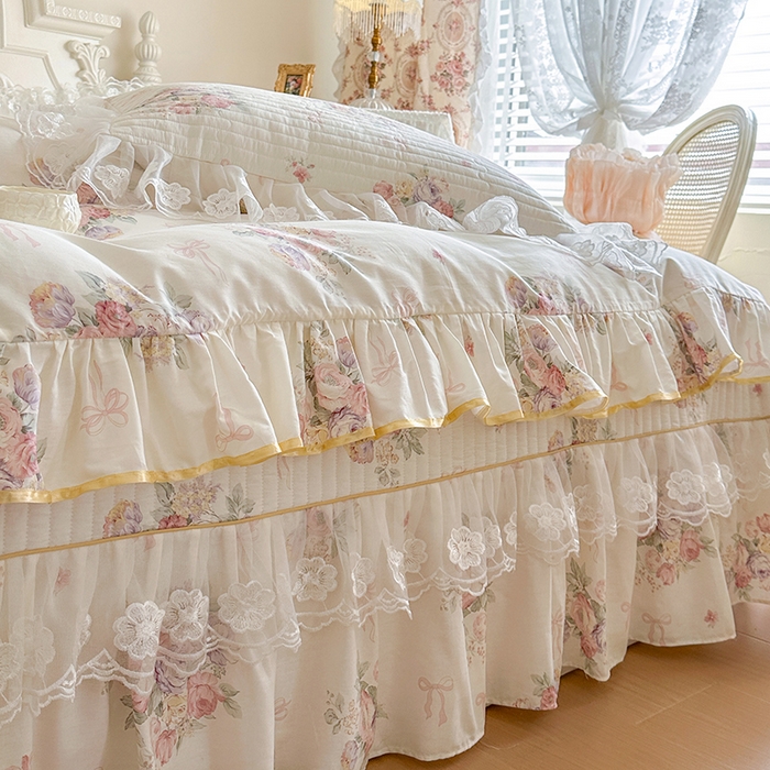 91家纺网 家纺一手货源 找家纺 网红馆（ck家纺） 2026春夏新款小清新田园全棉印花床盖四件套 清风花影