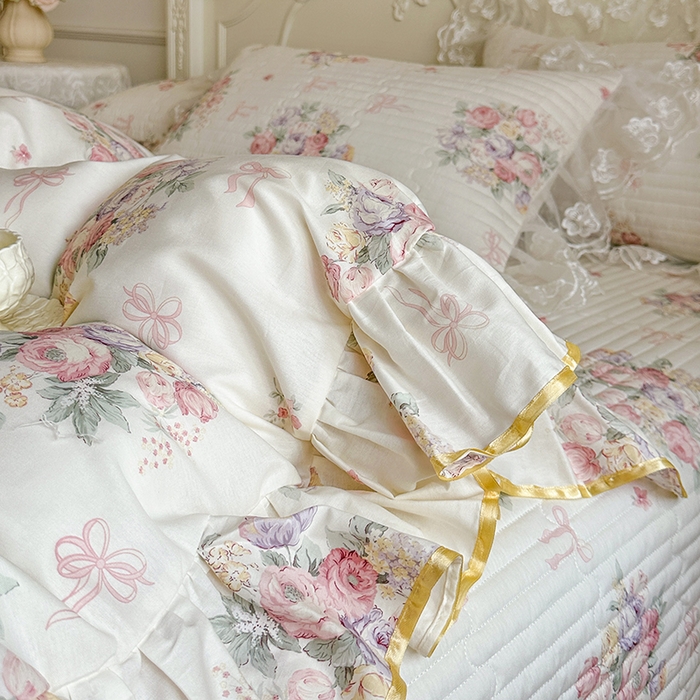 91家纺网 家纺一手货源 找家纺 网红馆（ck家纺） 2026春夏新款小清新田园全棉印花床盖四件套 清风花影