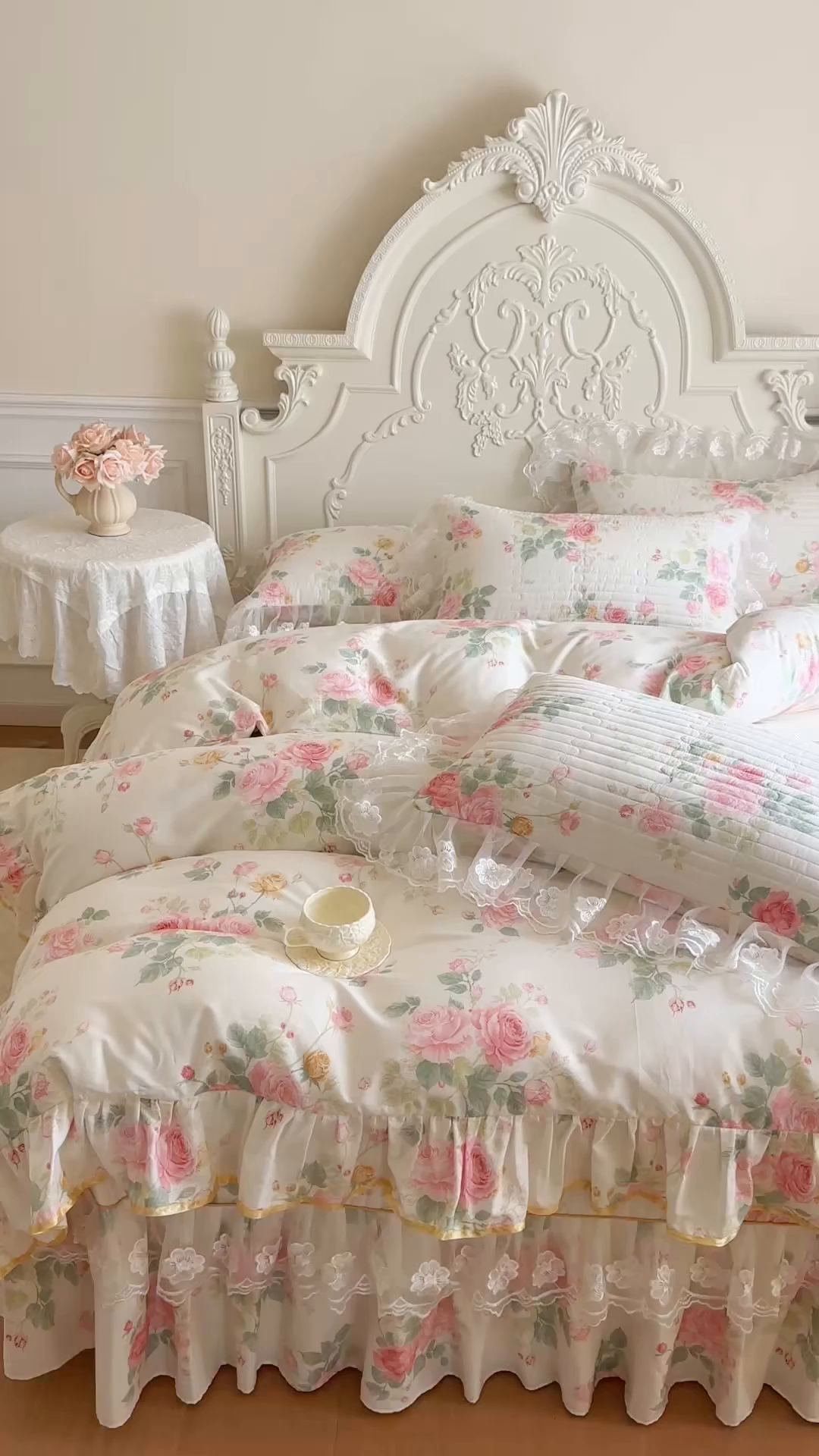 91家纺网 家纺一手货源 找家纺 网红馆（ck家纺） 2026春夏新款小清新田园全棉印花床盖四件套 蕾丝花海