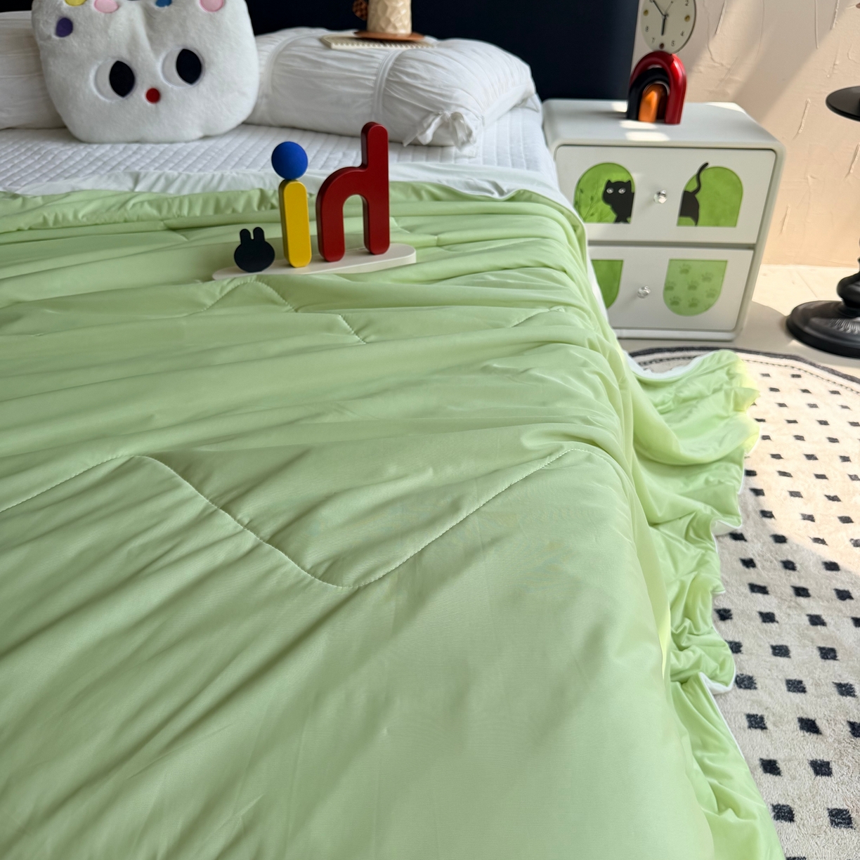 91家纺网 家纺一手货源 找家纺 莱豫家纺 2026春夏新款A类凉感小冰皮夏凉被夏被空调被 薄荷奶绿