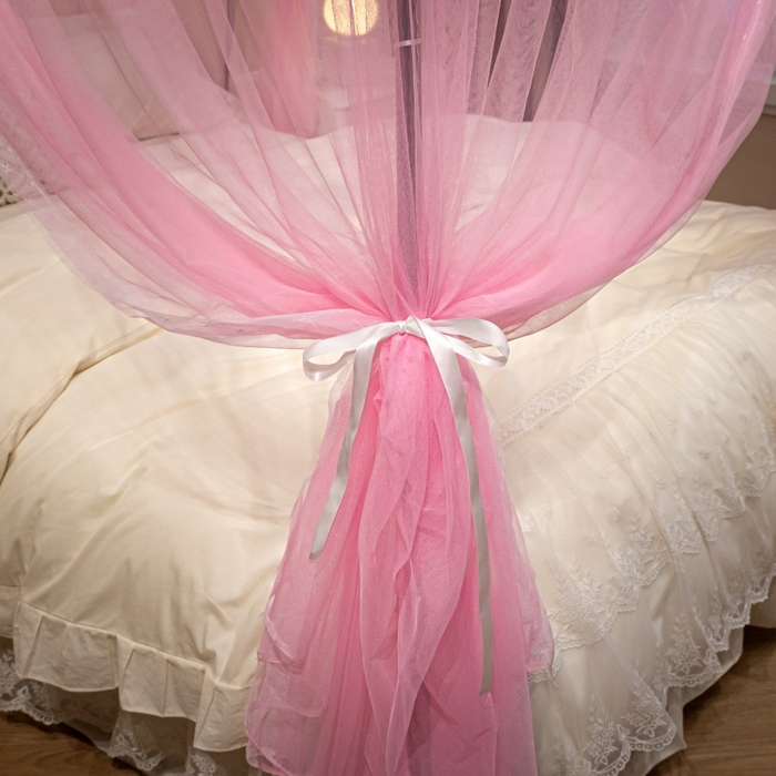 91家纺网 家纺一手货源 找家纺 永旺家纺 2026新款加密帐纱唯美花边宫廷蚊帐-凤羽 蜜桃粉