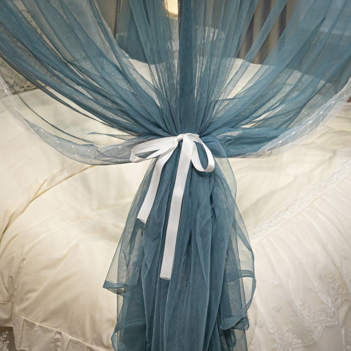 91家纺网 家纺一手货源 找家纺 永旺家纺 2026新款加密帐纱唯美花边宫廷蚊帐-凤羽 海洋蓝