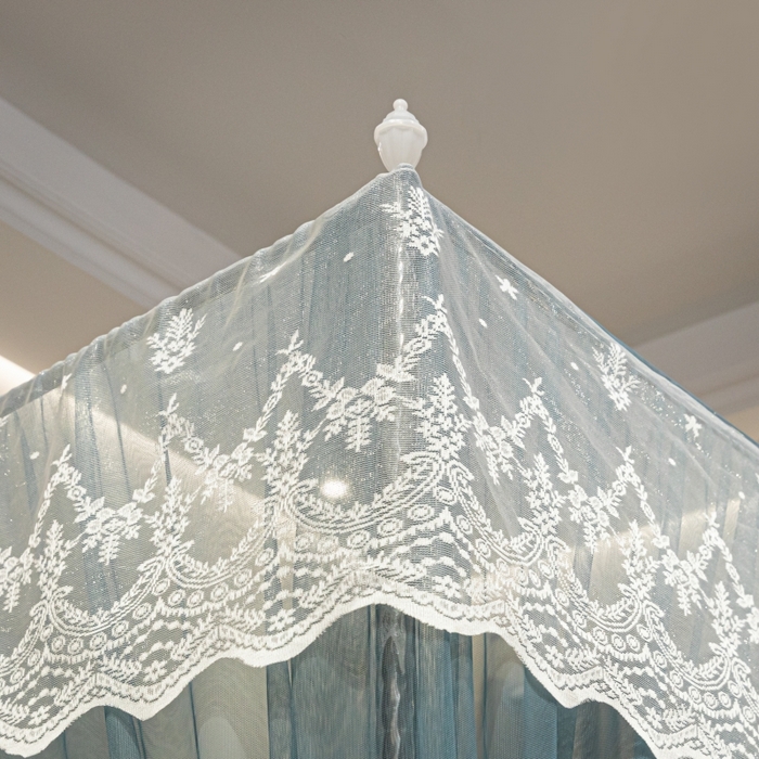 91家纺网 家纺一手货源 找家纺 永旺家纺 2026新款加密帐纱唯美花边宫廷蚊帐-凤羽 海洋蓝