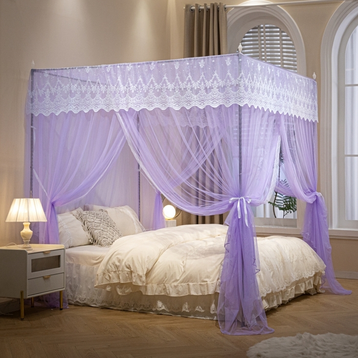 91家纺网 家纺一手货源 找家纺 永旺家纺 2026新款加密帐纱唯美花边宫廷蚊帐-凤羽 盈盈紫