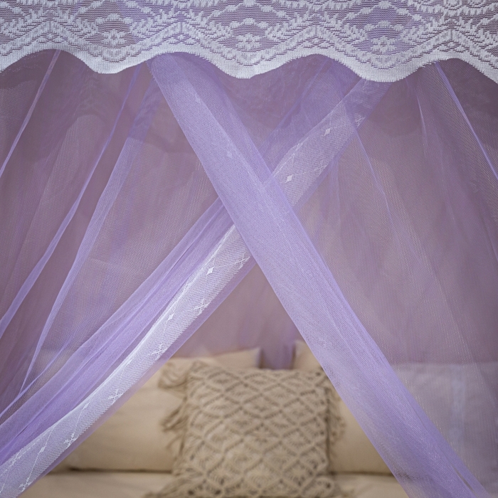 91家纺网 家纺一手货源 找家纺 永旺家纺 2026新款加密帐纱唯美花边宫廷蚊帐-凤羽 盈盈紫