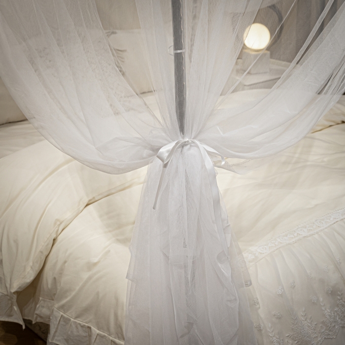 91家纺网 家纺一手货源 找家纺 永旺家纺 2026新款加密帐纱唯美花边宫廷蚊帐-凤羽 象牙白