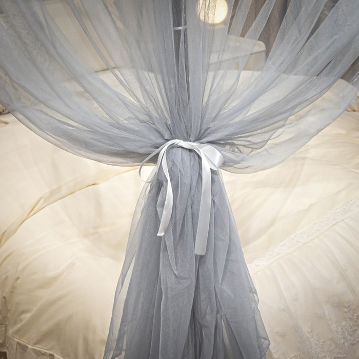 91家纺网 家纺一手货源 找家纺 永旺家纺 2026新款加密帐纱唯美花边宫廷蚊帐-凤羽 轻奢灰