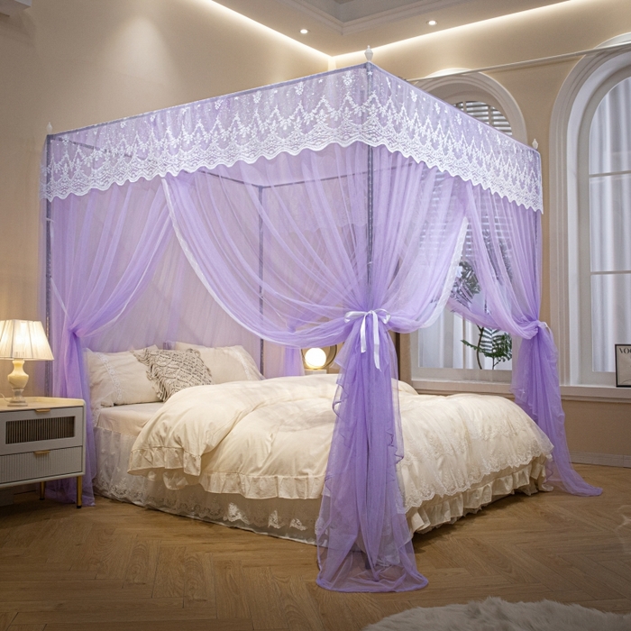 永旺家纺 2026新款加密帐纱唯美花边宫廷蚊帐-凤羽 盈盈紫