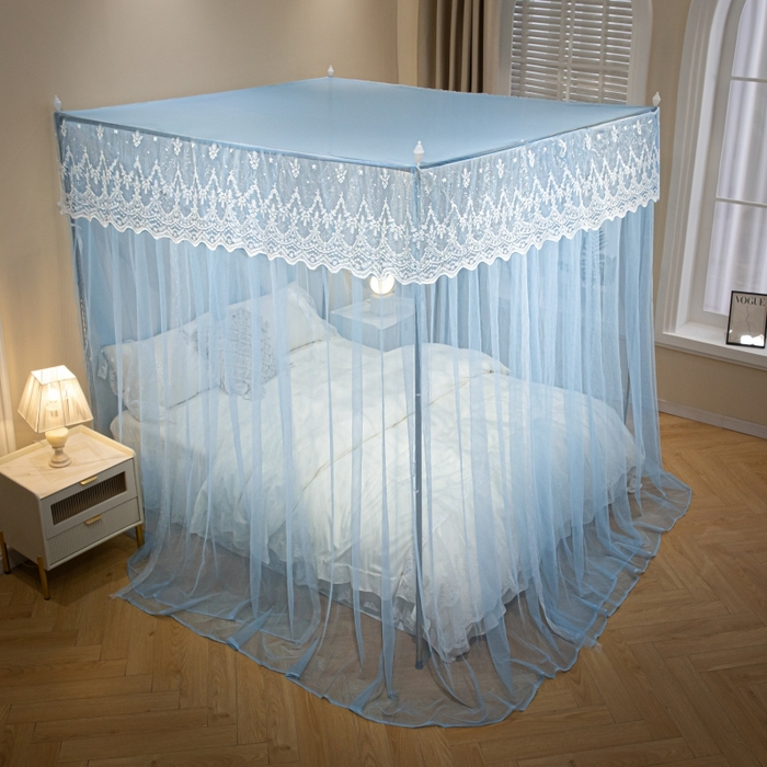 91家纺网 家纺一手货源 找家纺 永旺家纺 2026新款加密帐纱唯美花边宫廷蚊帐-凤羽 天蓝