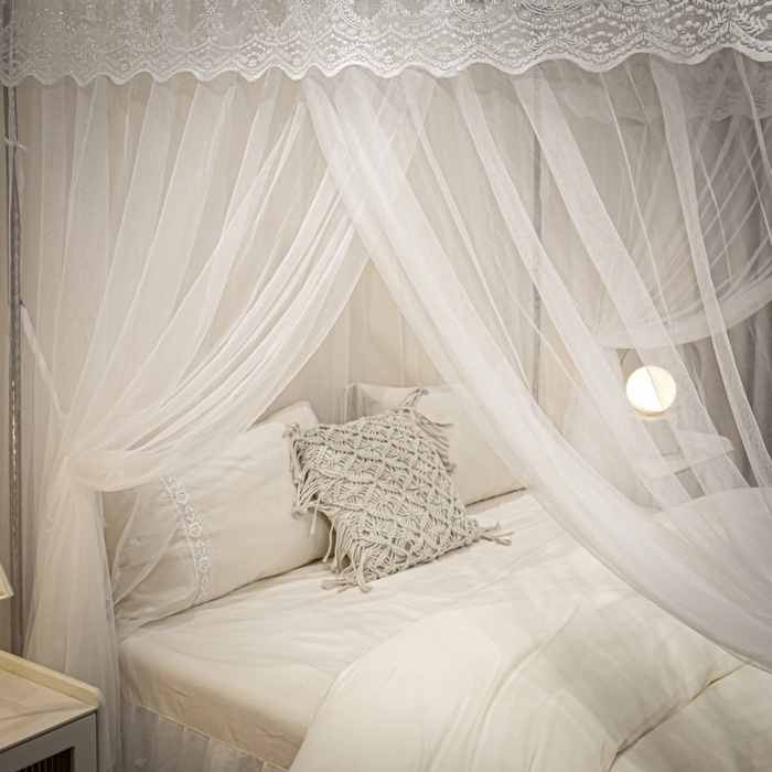 91家纺网 家纺一手货源 找家纺 永旺家纺 2026新款加密帐纱唯美花边宫廷蚊帐-凤羽 象牙白