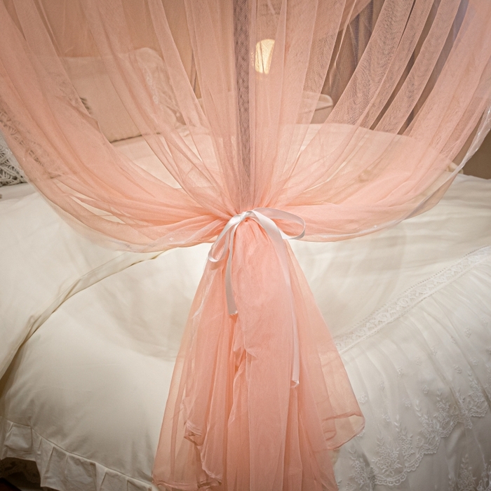 91家纺网 家纺一手货源 找家纺 永旺家纺 2026新款加密帐纱唯美花边宫廷蚊帐-凤羽 粉玉