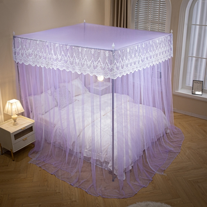 91家纺网 家纺一手货源 找家纺 永旺家纺 2026新款加密帐纱唯美花边宫廷蚊帐-凤羽 盈盈紫