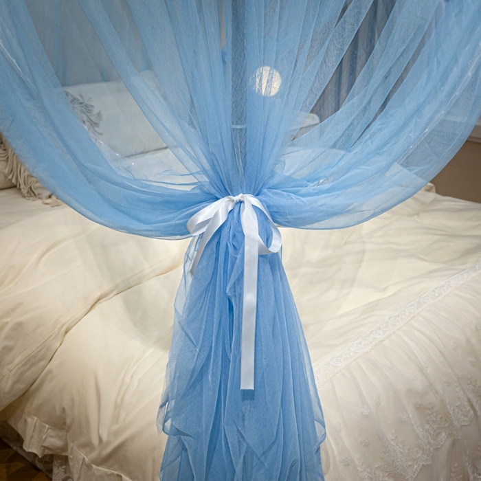 91家纺网 家纺一手货源 找家纺 永旺家纺 2026新款加密帐纱唯美花边宫廷蚊帐-凤羽 天蓝