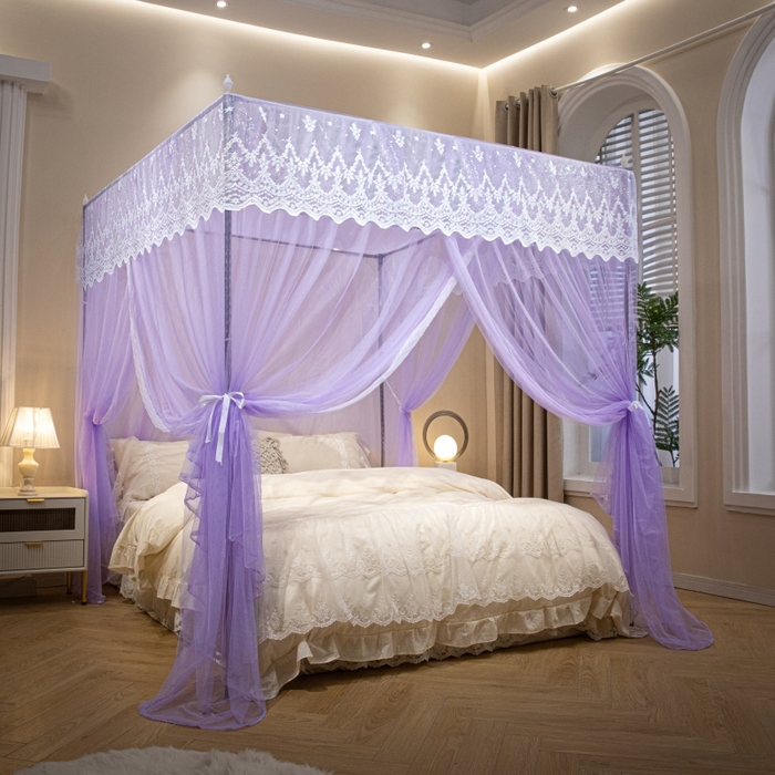 91家纺网 家纺一手货源 找家纺 永旺家纺 2026新款加密帐纱唯美花边宫廷蚊帐-凤羽 盈盈紫