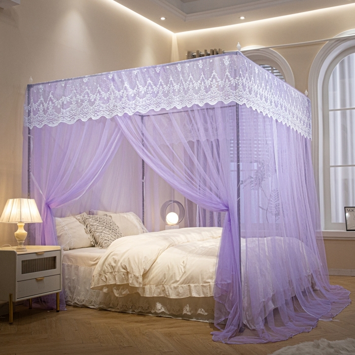 91家纺网 家纺一手货源 找家纺 永旺家纺 2026新款加密帐纱唯美花边宫廷蚊帐-凤羽 盈盈紫