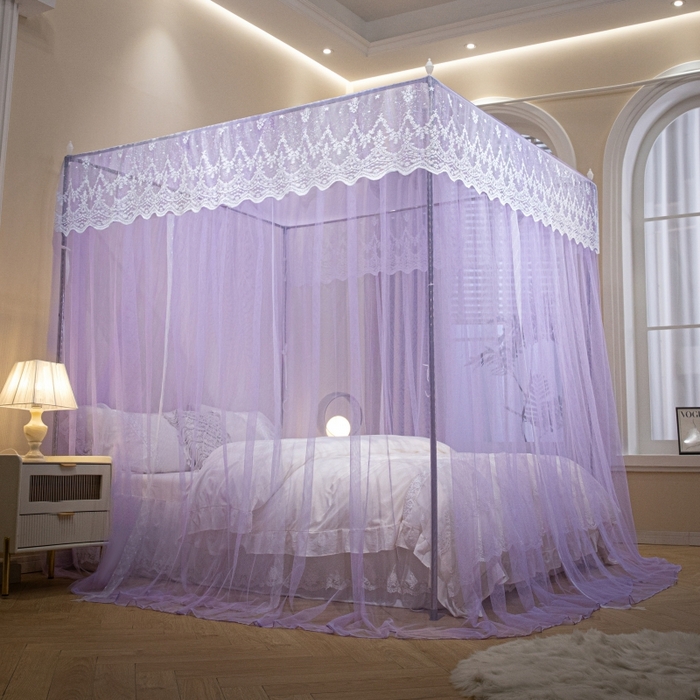 91家纺网 家纺一手货源 找家纺 永旺家纺 2026新款加密帐纱唯美花边宫廷蚊帐-凤羽 盈盈紫