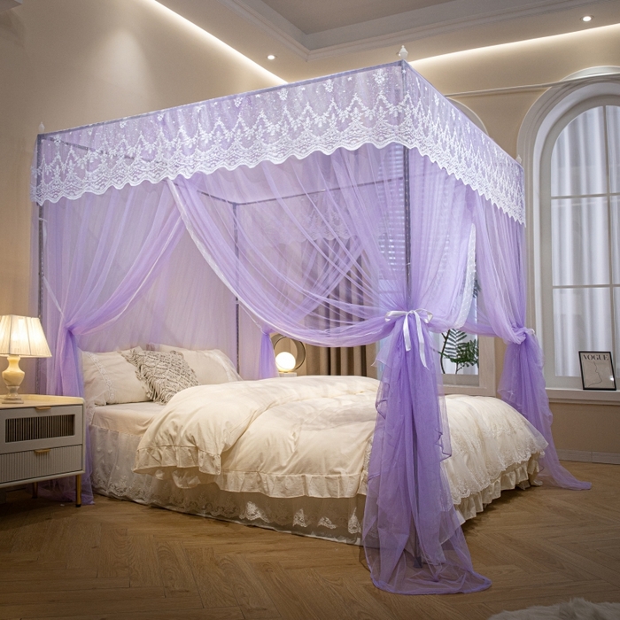 91家纺网 家纺一手货源 找家纺 永旺家纺 2026新款加密帐纱唯美花边宫廷蚊帐-凤羽 盈盈紫