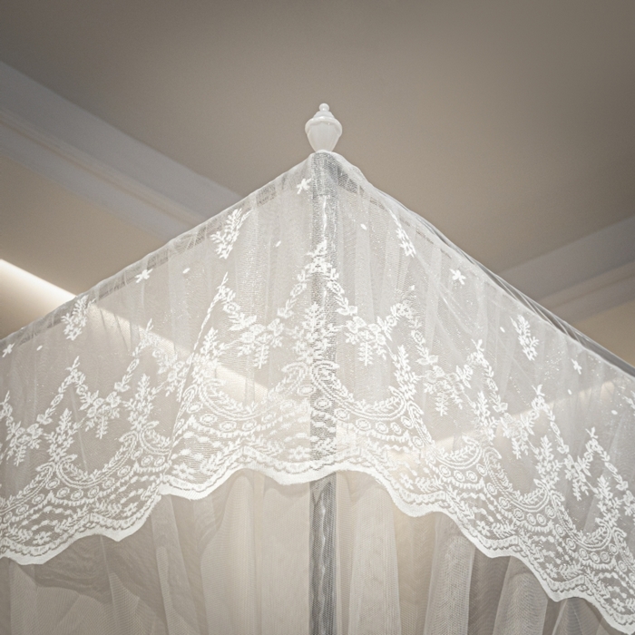 91家纺网 家纺一手货源 找家纺 永旺家纺 2026新款加密帐纱唯美花边宫廷蚊帐-凤羽 象牙白