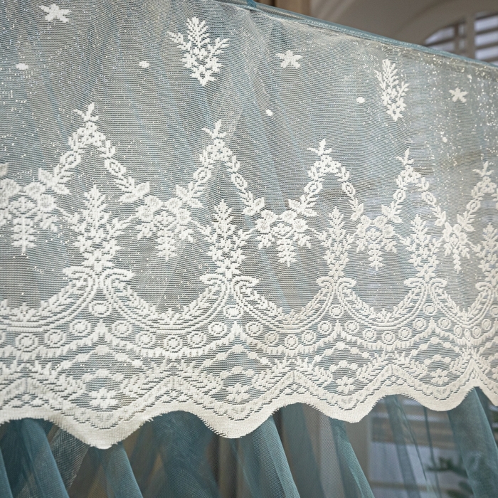 91家纺网 家纺一手货源 找家纺 永旺家纺 2026新款加密帐纱唯美花边宫廷蚊帐-凤羽 海洋蓝