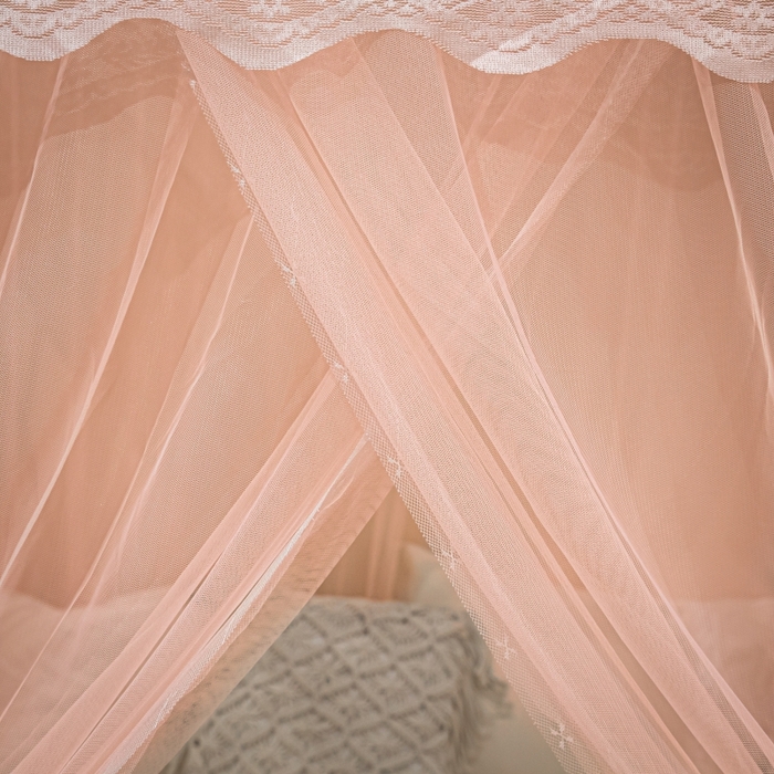 91家纺网 家纺一手货源 找家纺 永旺家纺 2026新款加密帐纱唯美花边宫廷蚊帐-凤羽 粉玉