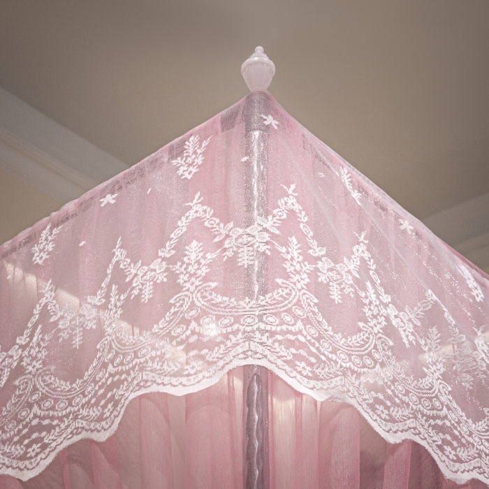 91家纺网 家纺一手货源 找家纺 永旺家纺 2026新款加密帐纱唯美花边宫廷蚊帐-凤羽 蜜桃粉