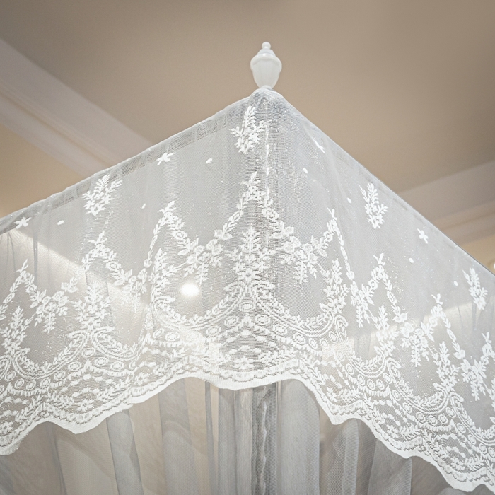 91家纺网 家纺一手货源 找家纺 永旺家纺 2026新款加密帐纱唯美花边宫廷蚊帐-凤羽 轻奢灰