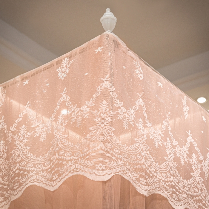 91家纺网 家纺一手货源 找家纺 永旺家纺 2026新款加密帐纱唯美花边宫廷蚊帐-凤羽 粉玉