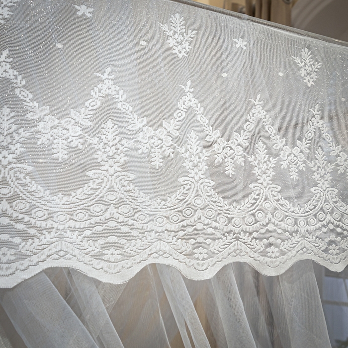 91家纺网 家纺一手货源 找家纺 永旺家纺 2026新款加密帐纱唯美花边宫廷蚊帐-凤羽 轻奢灰