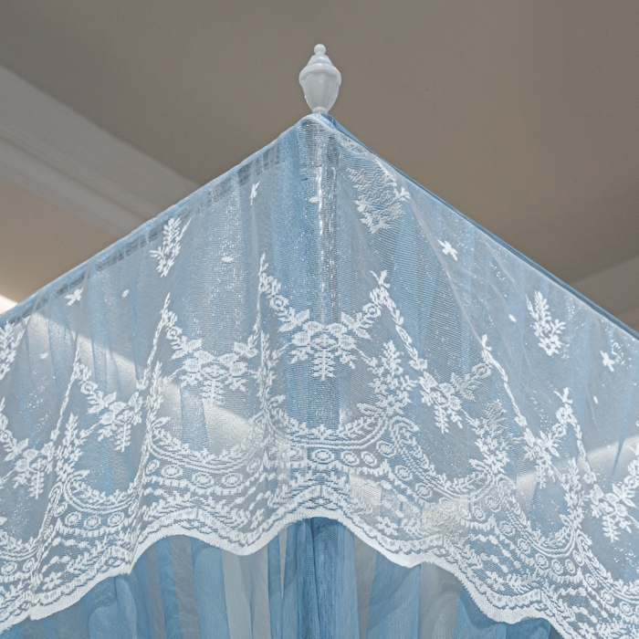 91家纺网 家纺一手货源 找家纺 永旺家纺 2026新款加密帐纱唯美花边宫廷蚊帐-凤羽 天蓝