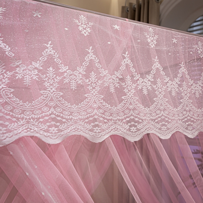 91家纺网 家纺一手货源 找家纺 永旺家纺 2026新款加密帐纱唯美花边宫廷蚊帐-凤羽 蜜桃粉