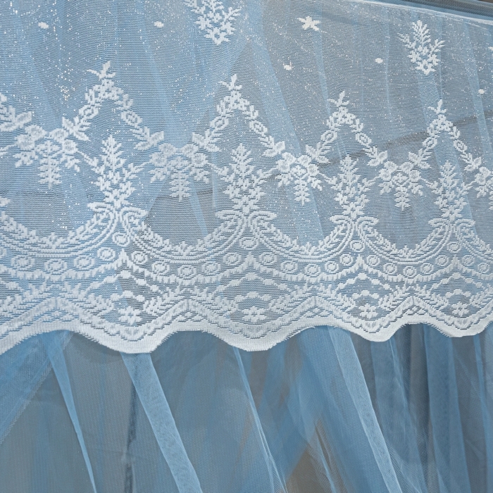 91家纺网 家纺一手货源 找家纺 永旺家纺 2026新款加密帐纱唯美花边宫廷蚊帐-凤羽 天蓝