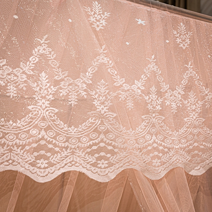 91家纺网 家纺一手货源 找家纺 永旺家纺 2026新款加密帐纱唯美花边宫廷蚊帐-凤羽 粉玉