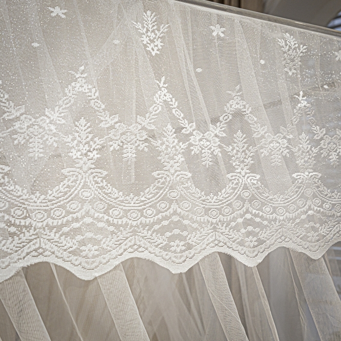 91家纺网 家纺一手货源 找家纺 永旺家纺 2026新款加密帐纱唯美花边宫廷蚊帐-凤羽 象牙白
