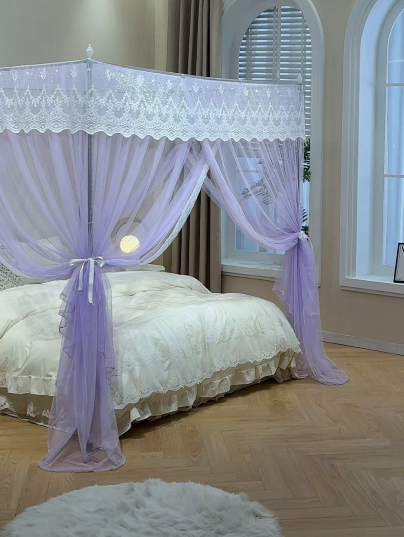 91家纺网 家纺一手货源 找家纺 永旺家纺 2026新款加密帐纱唯美花边宫廷蚊帐-凤羽 盈盈紫