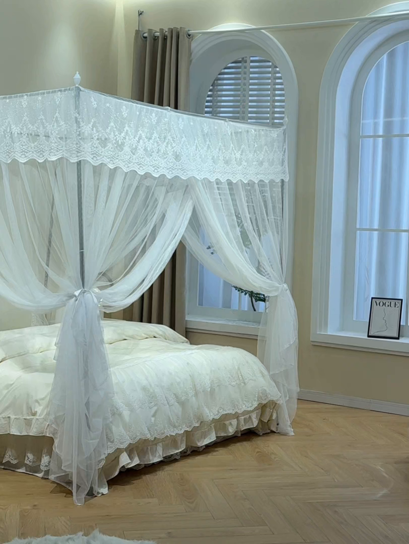 91家纺网 家纺一手货源 找家纺 永旺家纺 2026新款加密帐纱唯美花边宫廷蚊帐-凤羽 象牙白