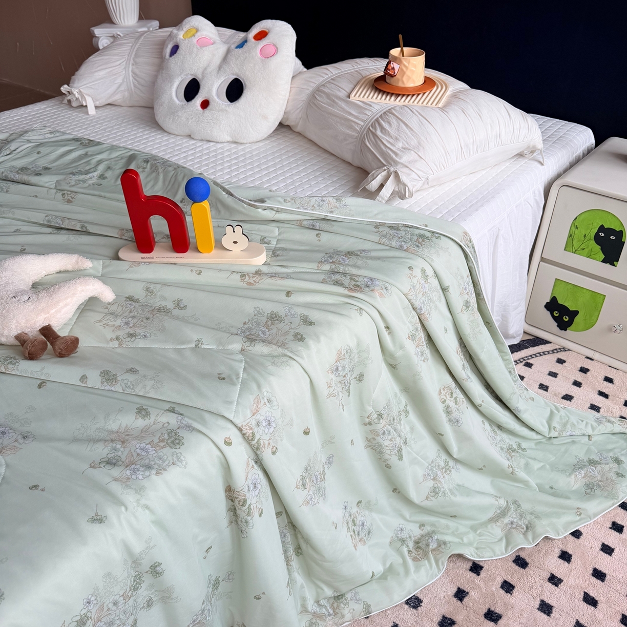 91家纺网 家纺一手货源 找家纺 莱豫家纺 2026春夏新款A类凉感小冰皮夏凉被夏被空调被 弥花集绿