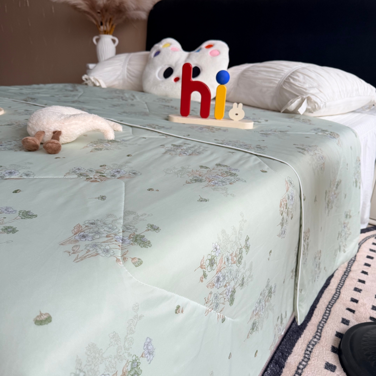 91家纺网 家纺一手货源 找家纺 莱豫家纺 2026春夏新款A类凉感小冰皮夏凉被夏被空调被 弥花集绿