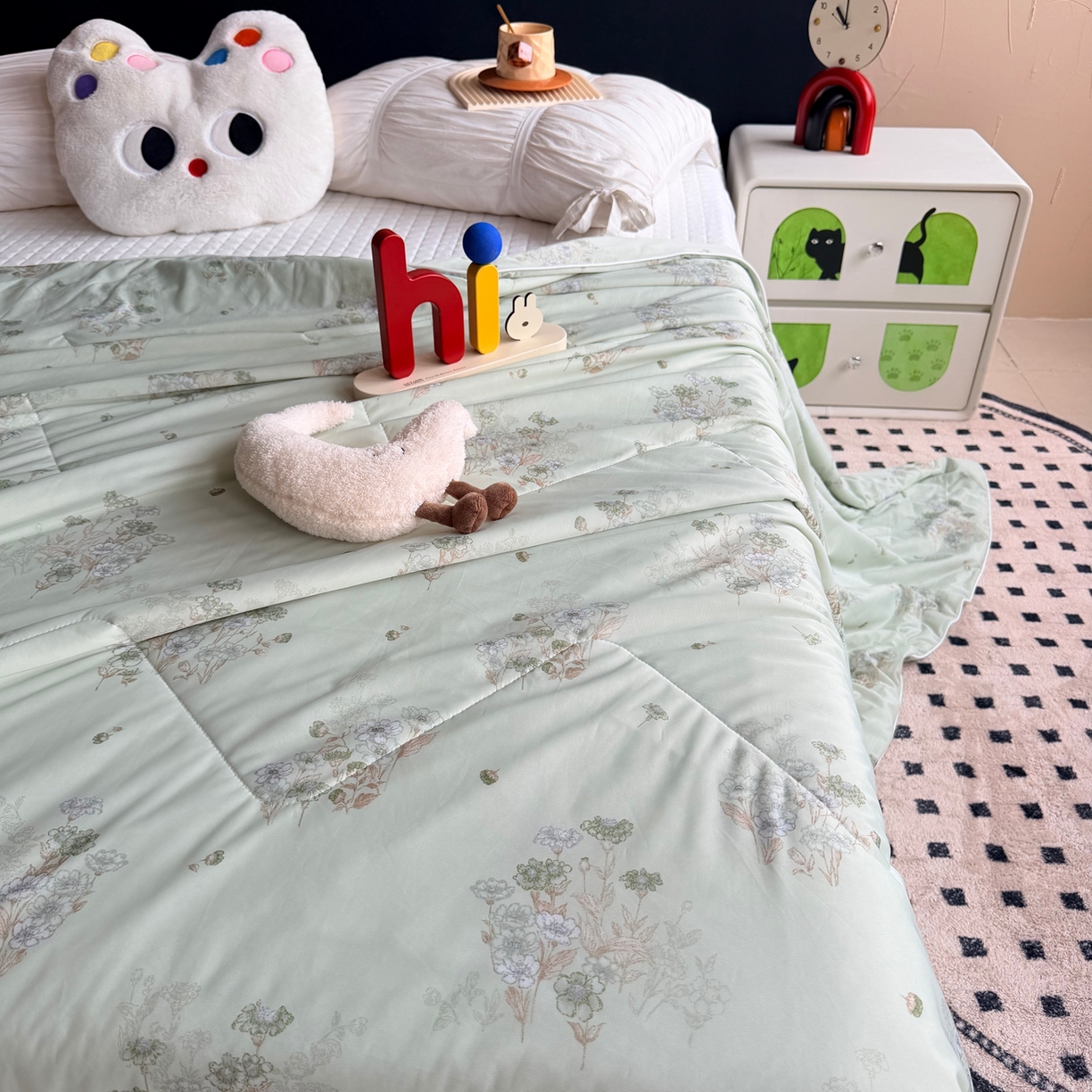 91家纺网 家纺一手货源 找家纺 莱豫家纺 2026春夏新款A类凉感小冰皮夏凉被夏被空调被 弥花集绿