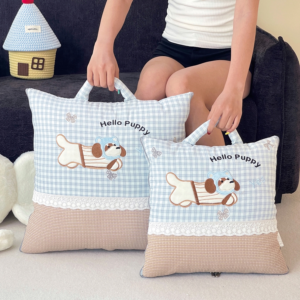 91家纺网 家纺一手货源 找家纺 （总）伊可爱抱枕被 2026新款四季款锦小棉仿棉蕾丝贴布绣抱枕被