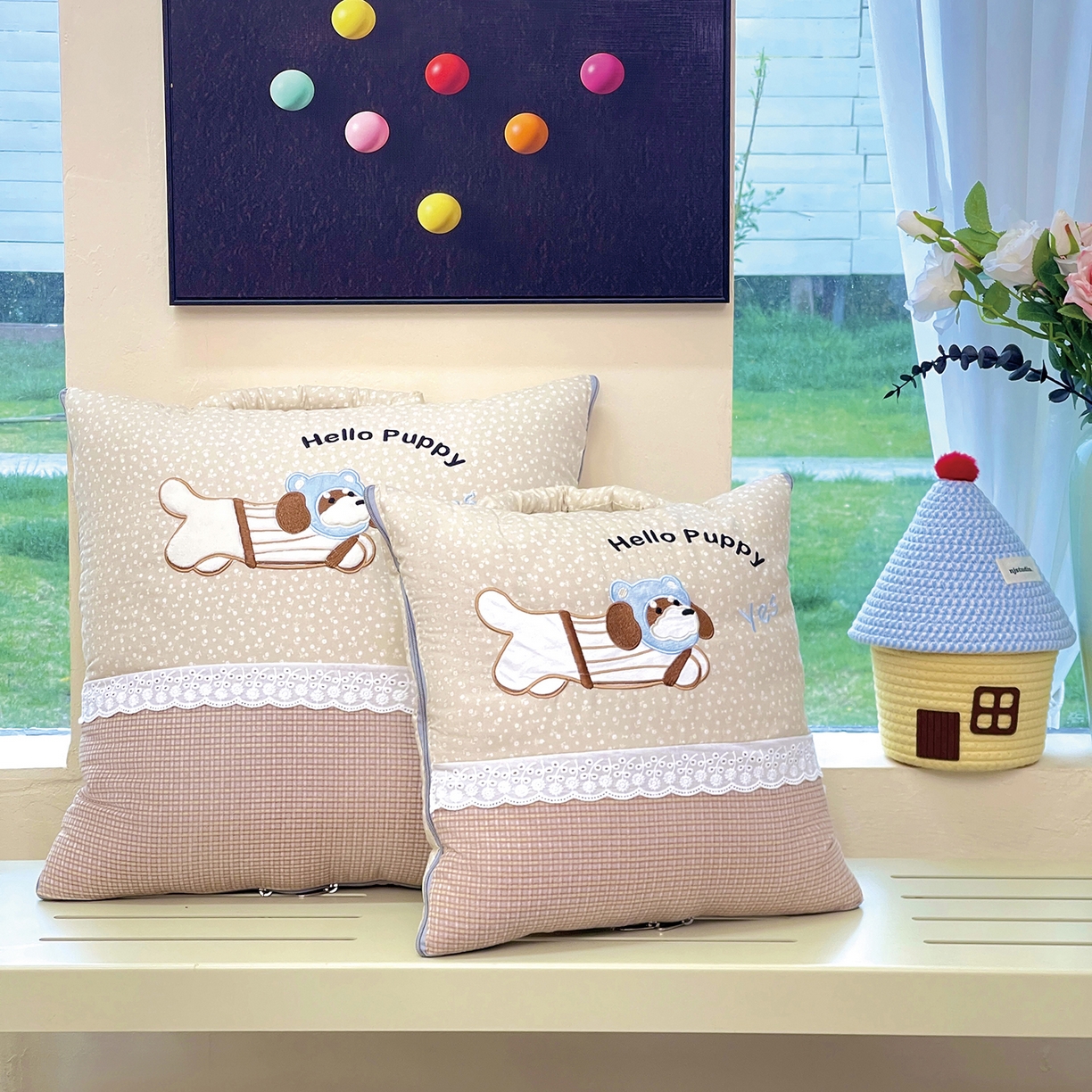 91家纺网 家纺一手货源 找家纺 伊可爱抱枕被 2026新款四季款锦小棉仿棉蕾丝贴布绣抱枕被 锦小绵-卡其