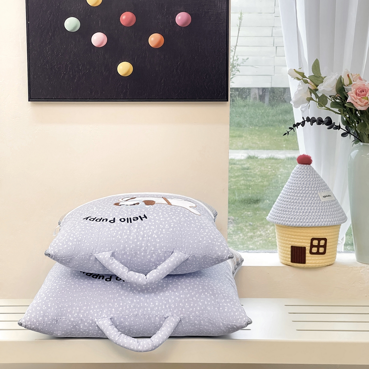 91家纺网 家纺一手货源 找家纺 伊可爱抱枕被 2026新款四季款锦小棉仿棉蕾丝贴布绣抱枕被 锦小绵-蓝灰