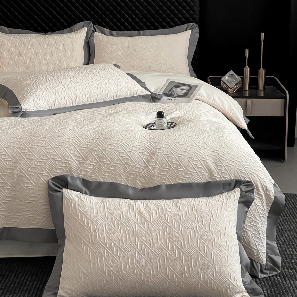 91家纺网 家纺一手货源 找家纺 澳梵 新款塔芙绒牛奶绒包边四件套-柔情慢漫 爱意-香芋紫