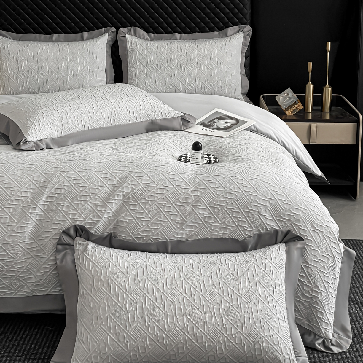 91家纺网 家纺一手货源 找家纺 （总）澳梵家居 2026新款A类法式立体浮雕双层提花水洗冰丝四件套