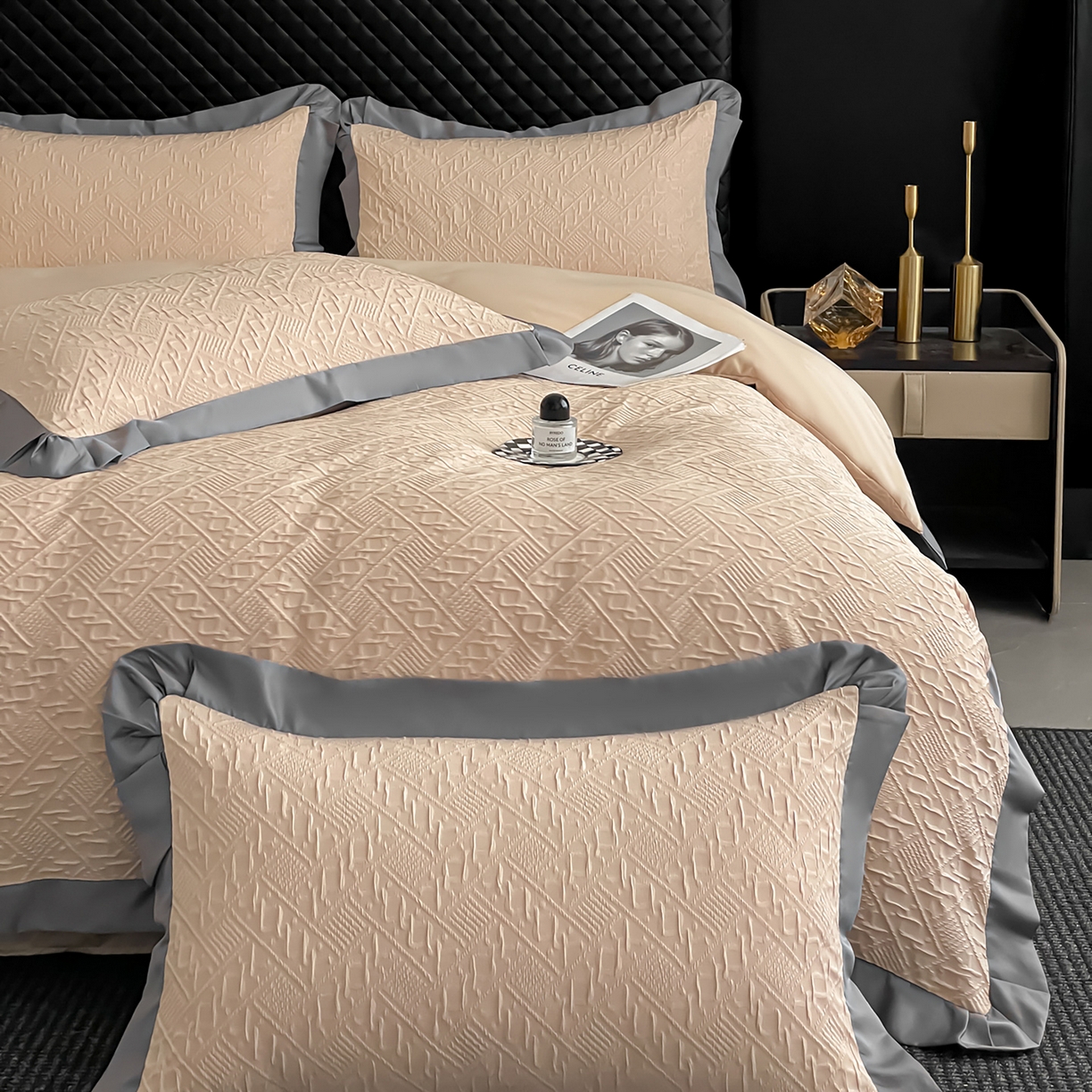 澳梵家居 2026新款A类法式立体浮雕双层提花水洗冰丝四件套 卢浮宫-香槟