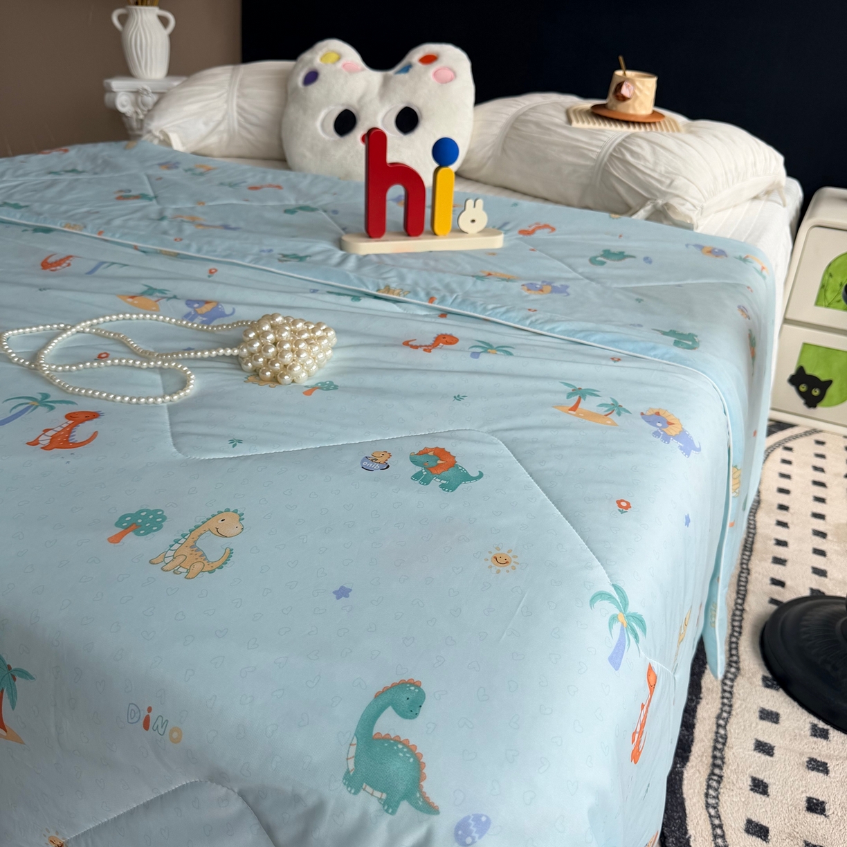 91家纺网 家纺一手货源 找家纺 莱豫家纺 2026春夏新款A类凉感小冰皮夏凉被夏被空调被 小恐龙