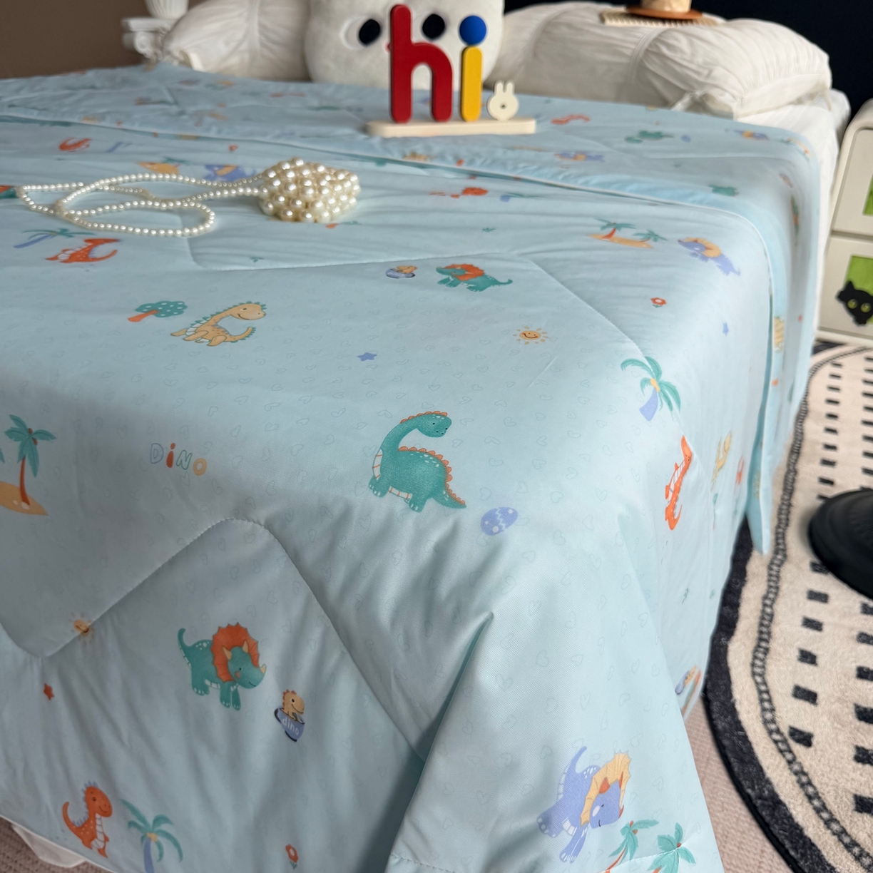 91家纺网 家纺一手货源 找家纺 莱豫家纺 2026春夏新款A类凉感小冰皮夏凉被夏被空调被 小恐龙